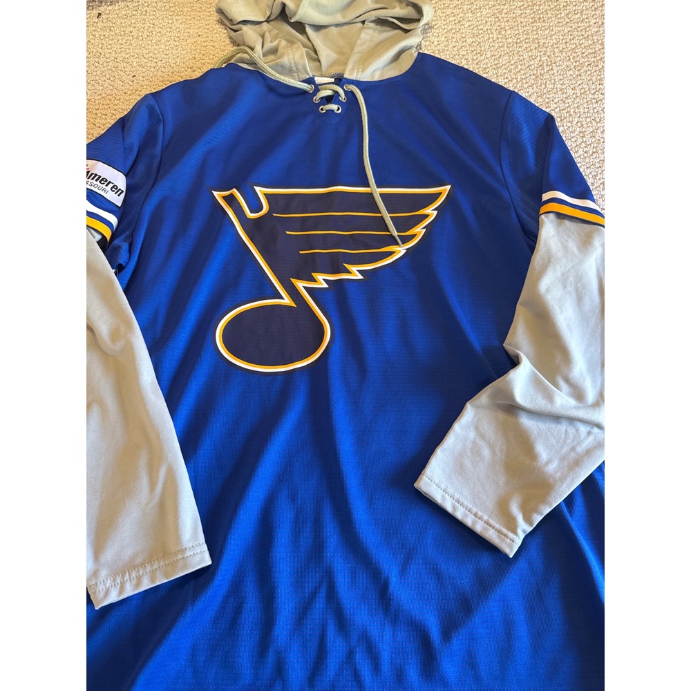Success Brands St. Louis Blues Blue Gray Lace Up Hooded Jersey Mens Large NHL